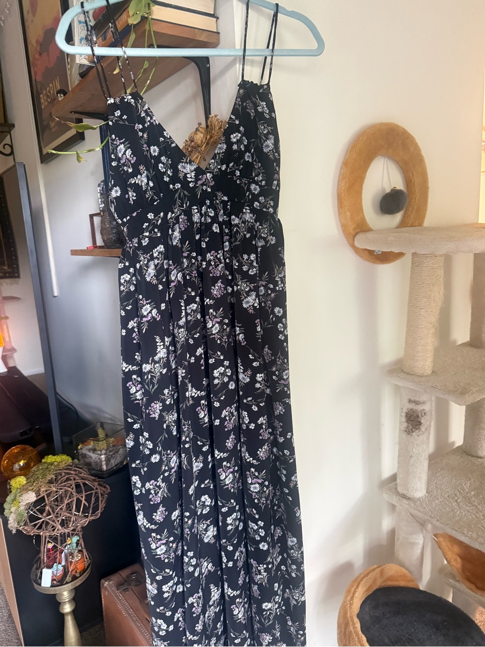 Blush Black Floral Spaghetti-Strap Maxi Dress